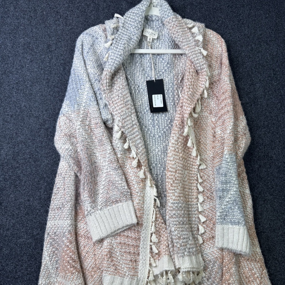 NWT 143 Story 3X Chunky Knit Open Cardigan Mauve Gray Tassel Plus Size Boho